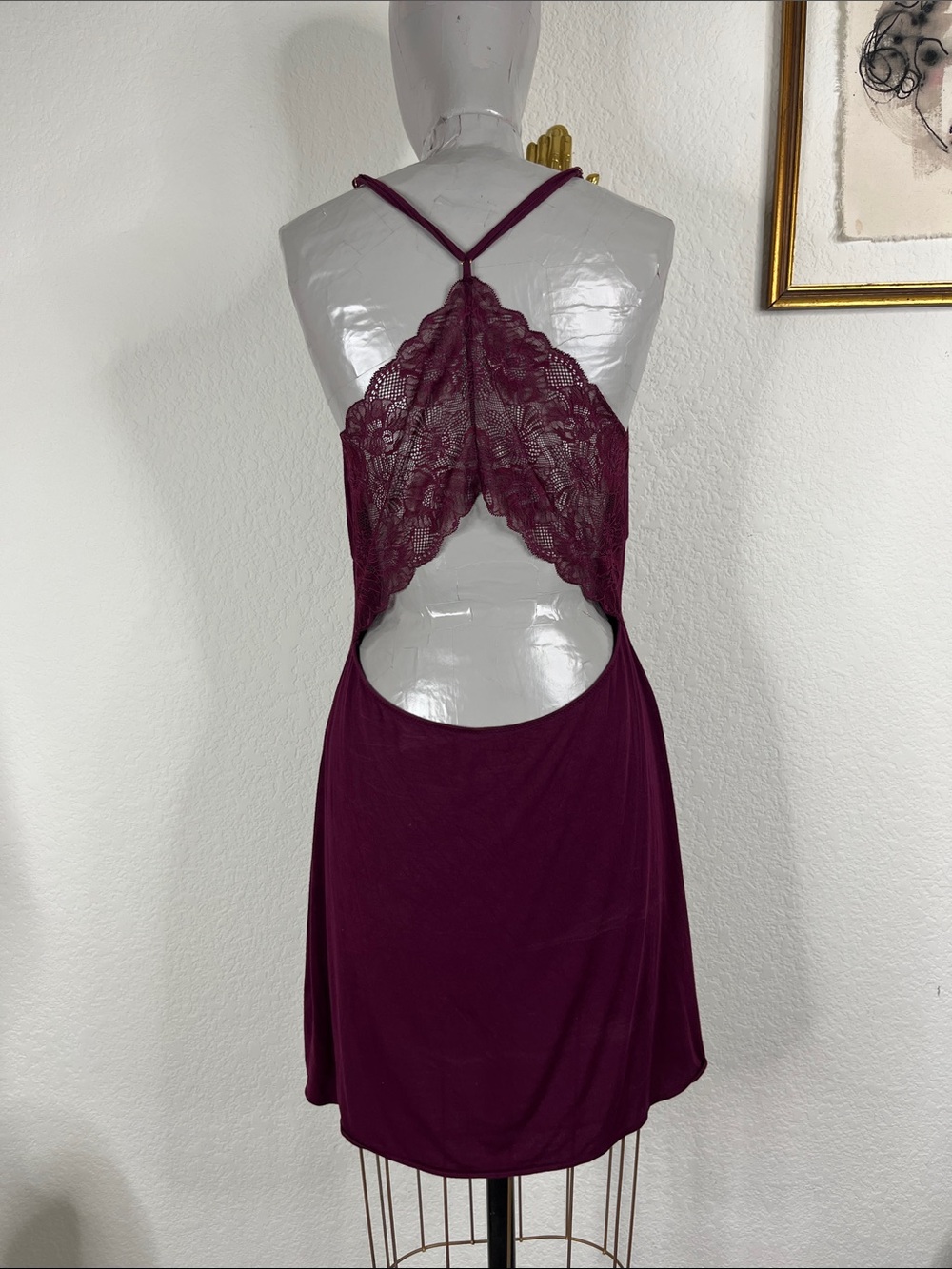 Victoria's Secret Heavenly Lipstick Modal Lace Mini Slip Cut Out Mini Chamise